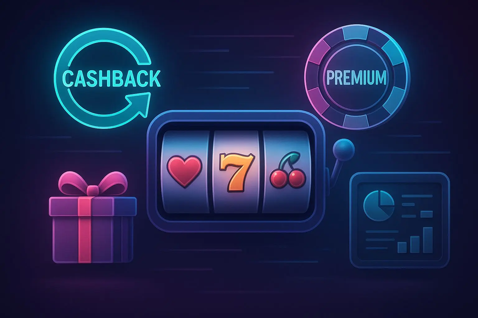 Illustration showing free spins, cashback and premium reward types