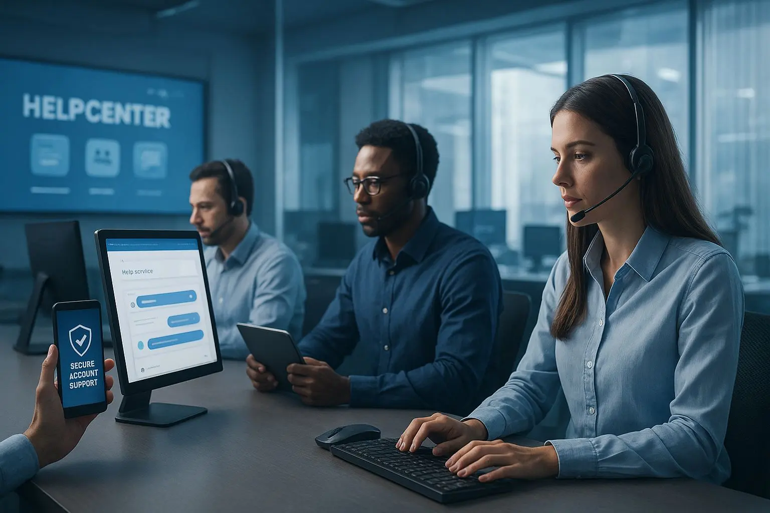 Support team handling customer requests across desktop and mobile