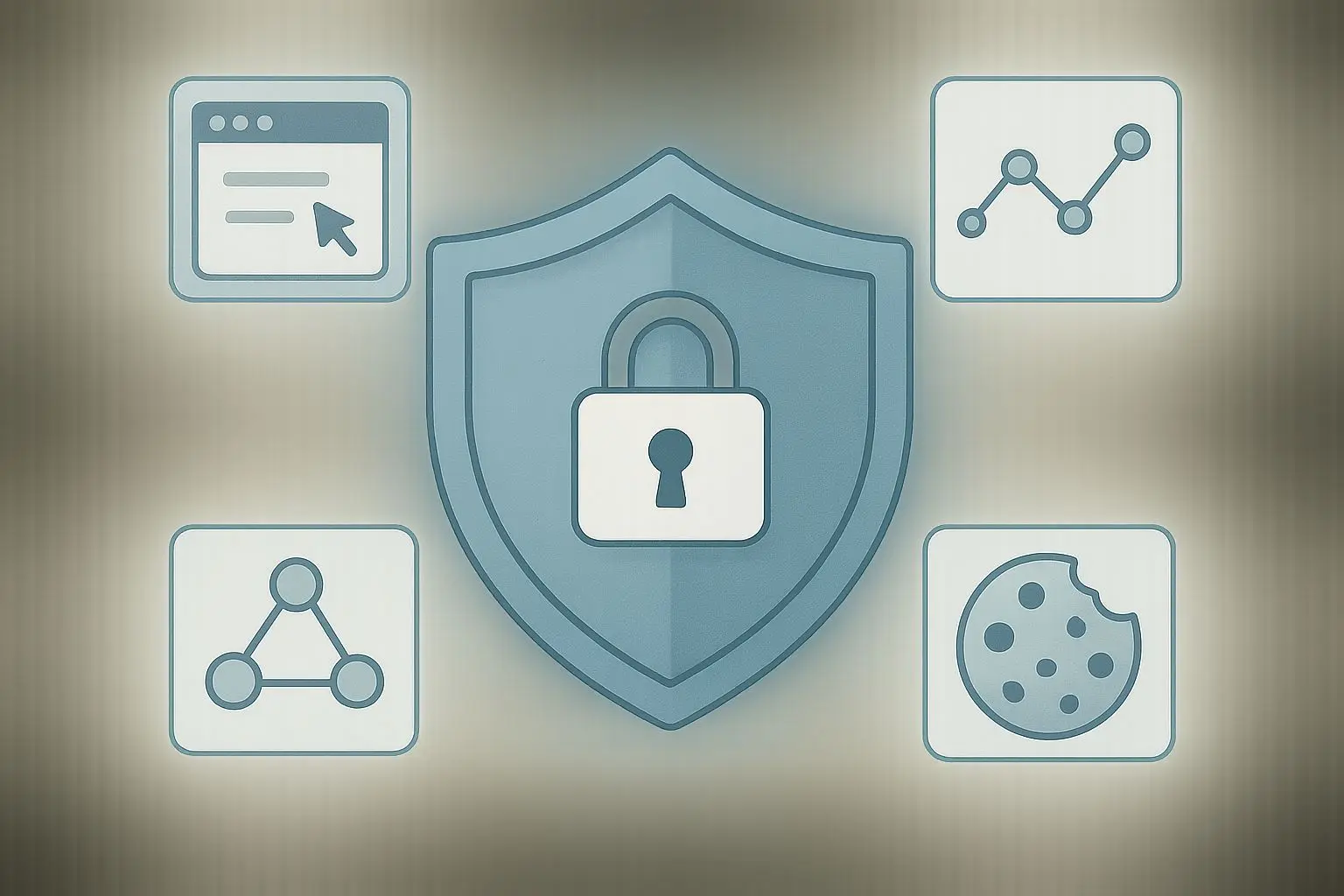 Abstract icons representing third-party and social cookies on a website