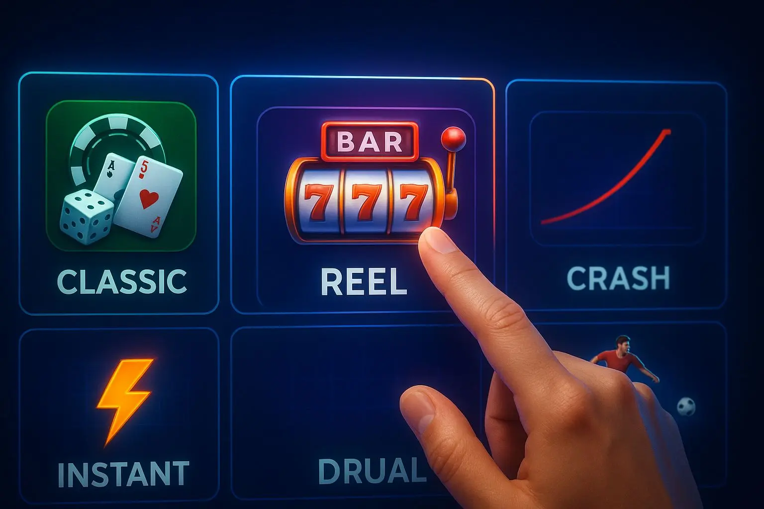 Selection of slots, classic, instant, crash and sport-themed games