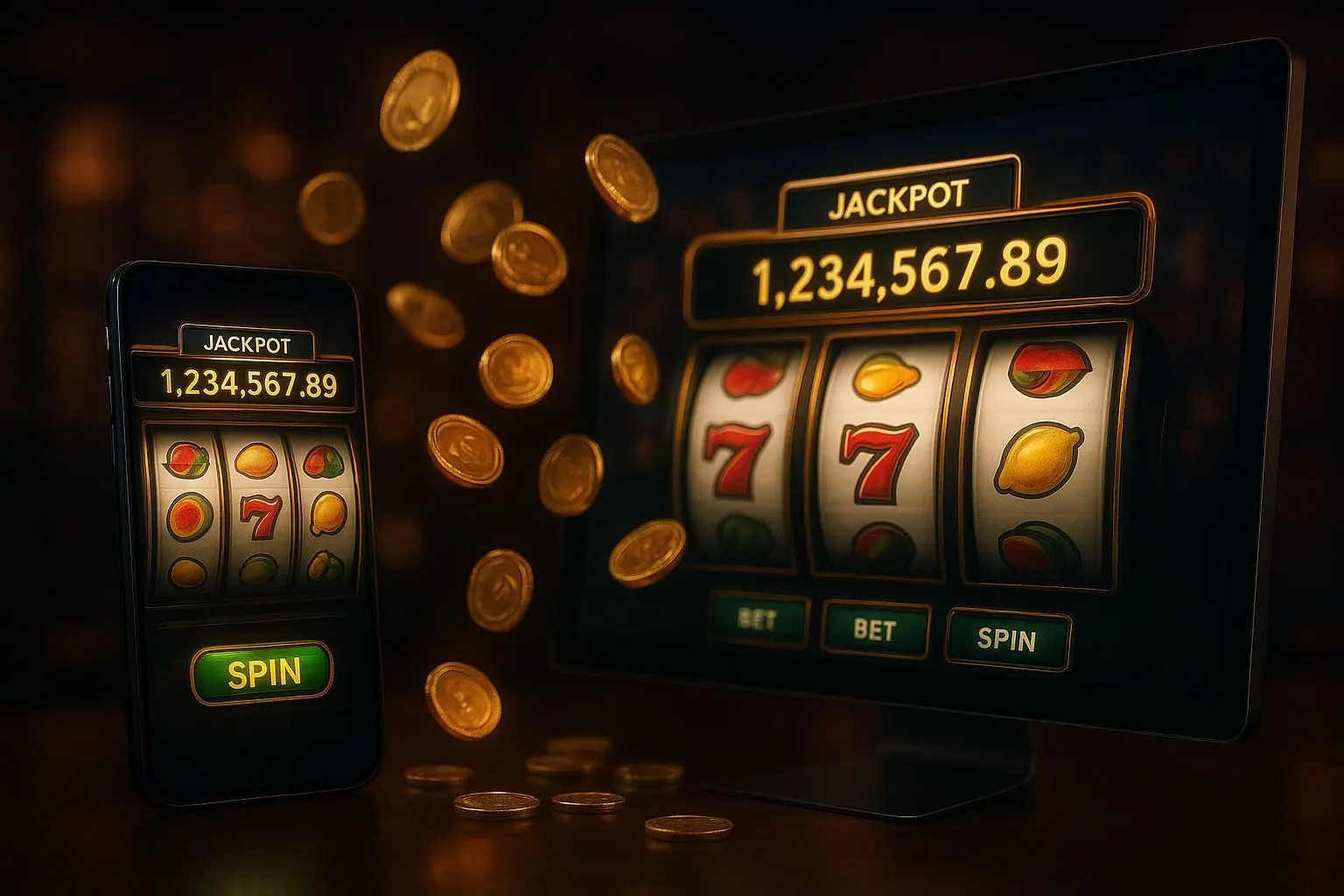 Online jackpot gaming atmosphere with reels and prize counters