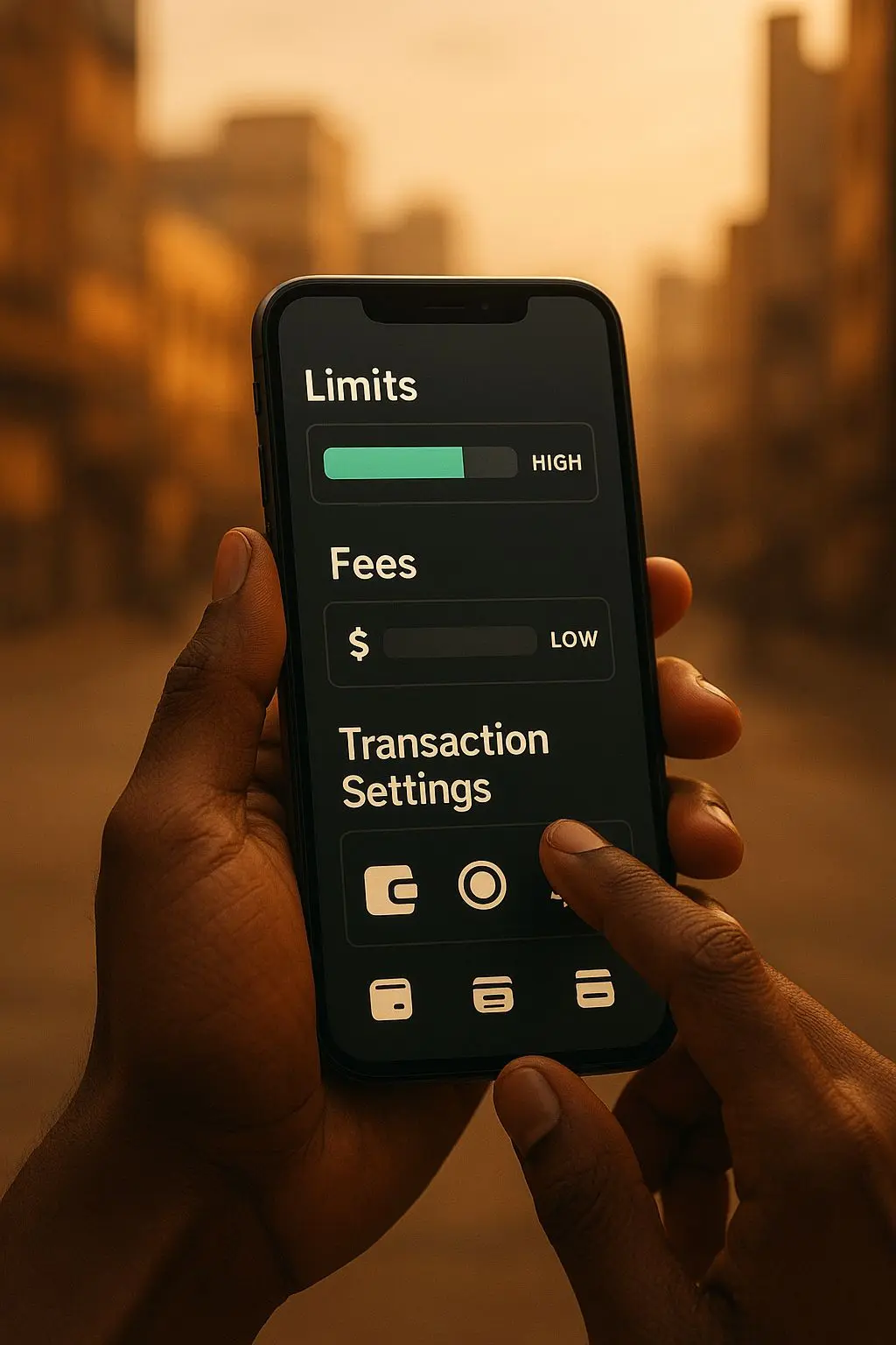 Smartphone screen checking withdrawal limits and payment fees