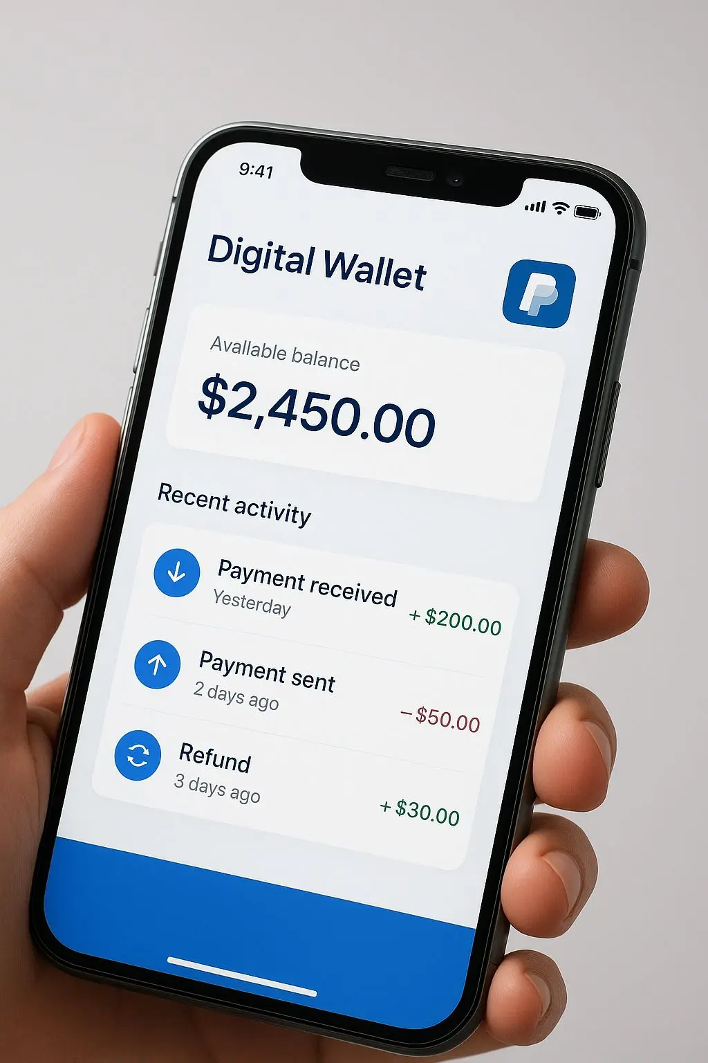 Mobile wallet interface connected to an online payment platform