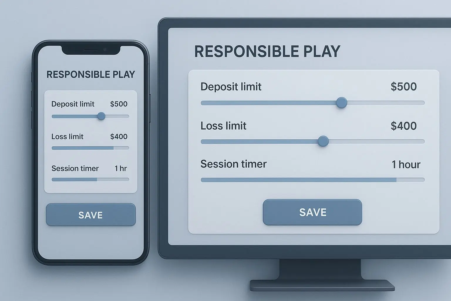Interface mockup with account limits and session controls