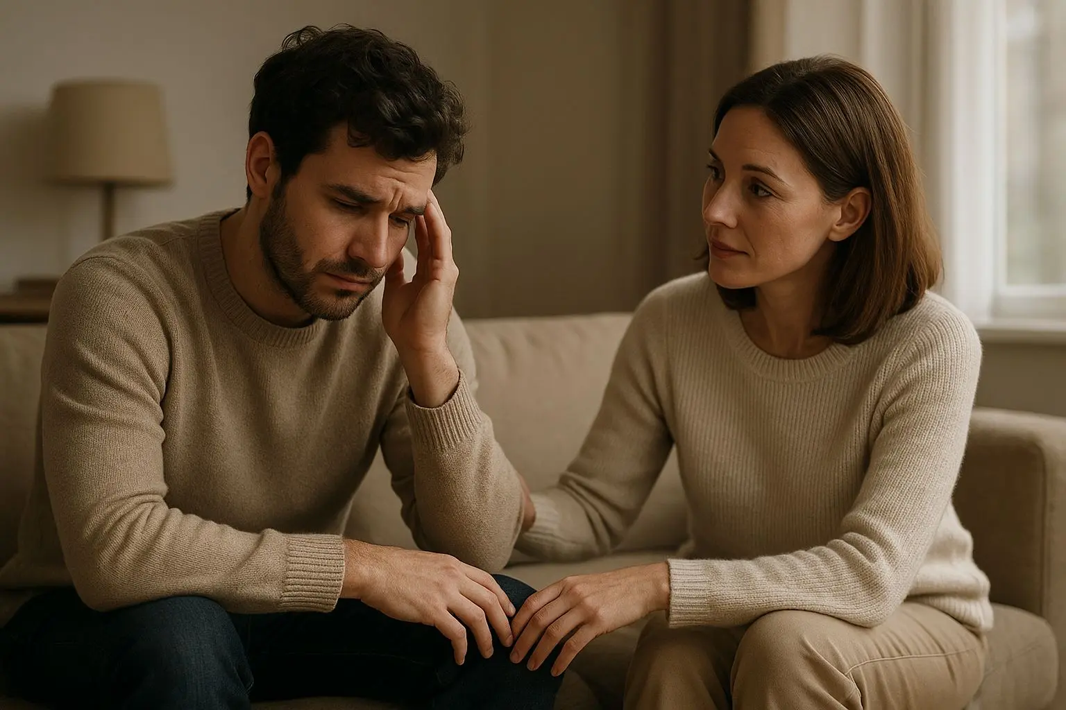 Two adults having a supportive private conversation