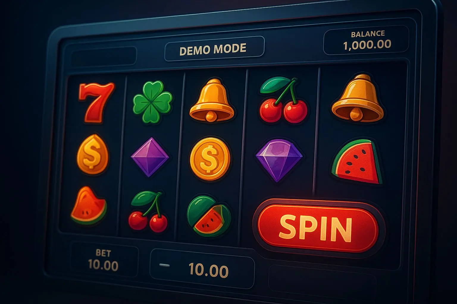 Typical BetX slot interface with reels, spin button, balance and demo mode