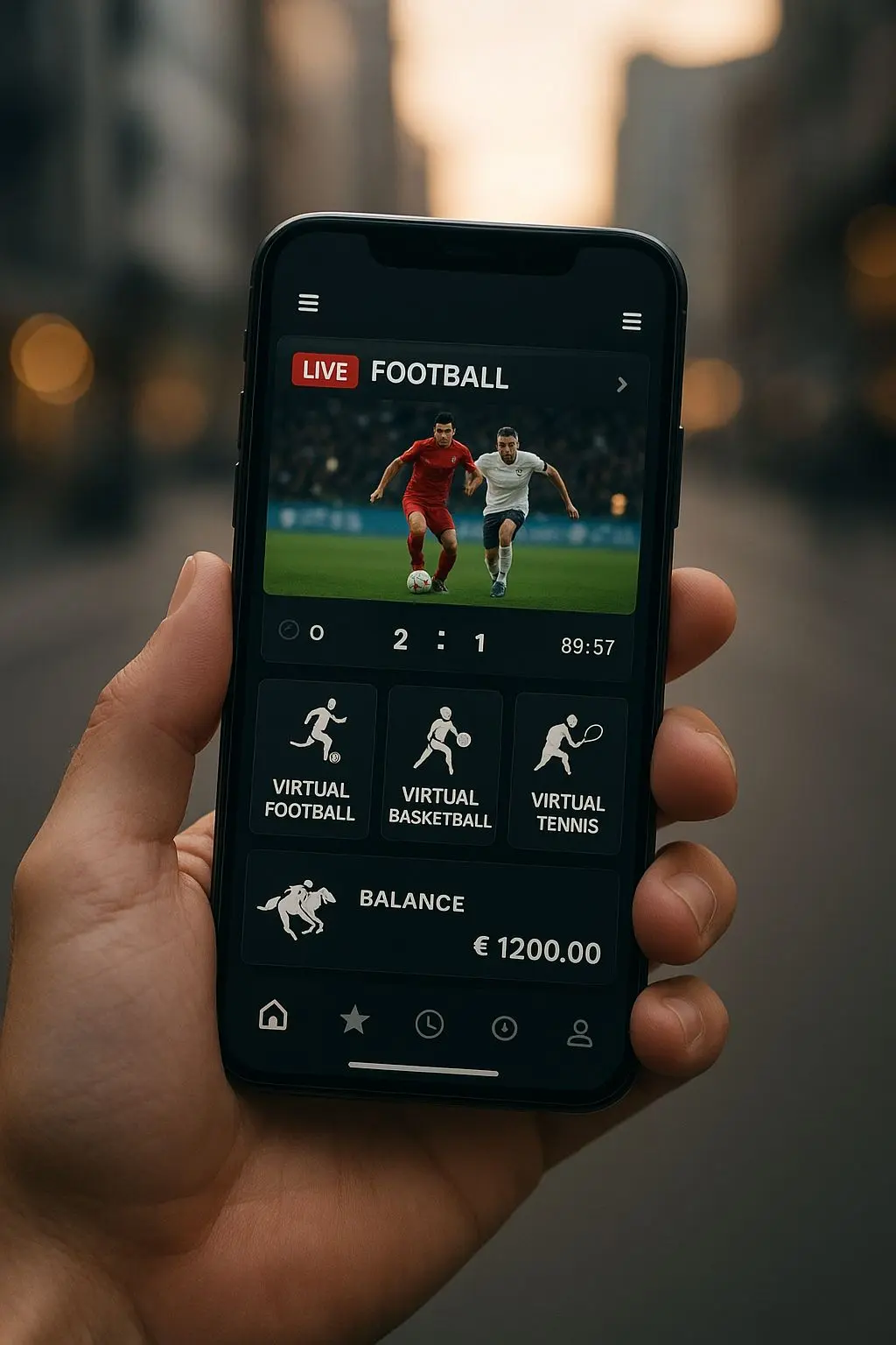 Smartphone showing BetX-style sport games interface