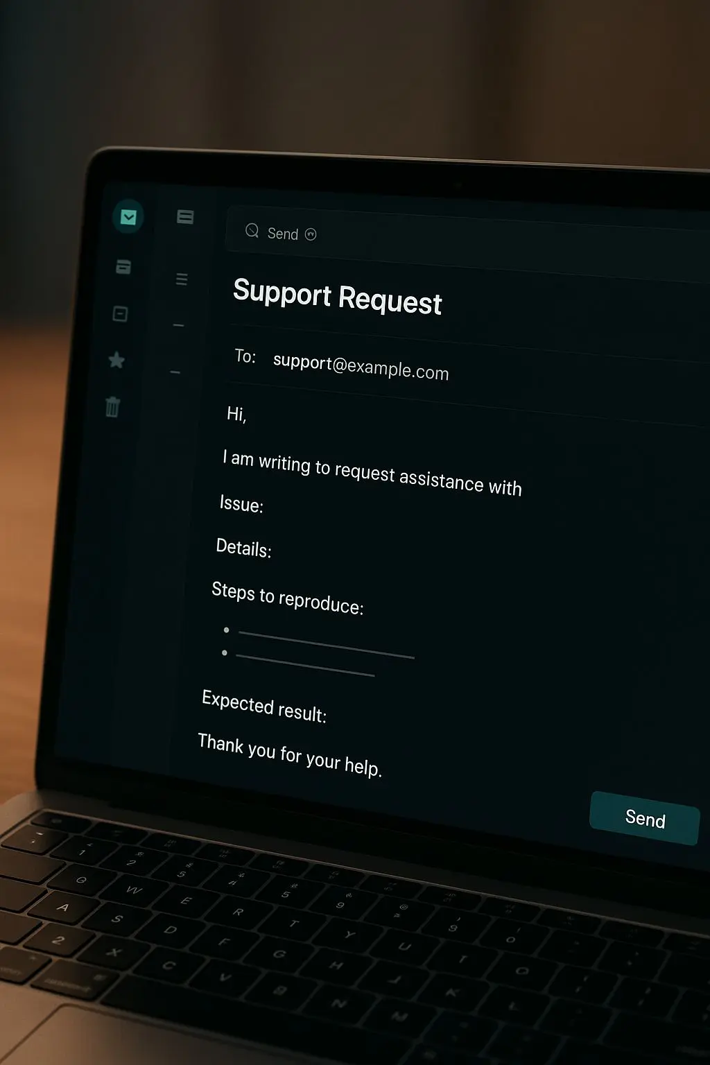 Example of a correctly structured support email
