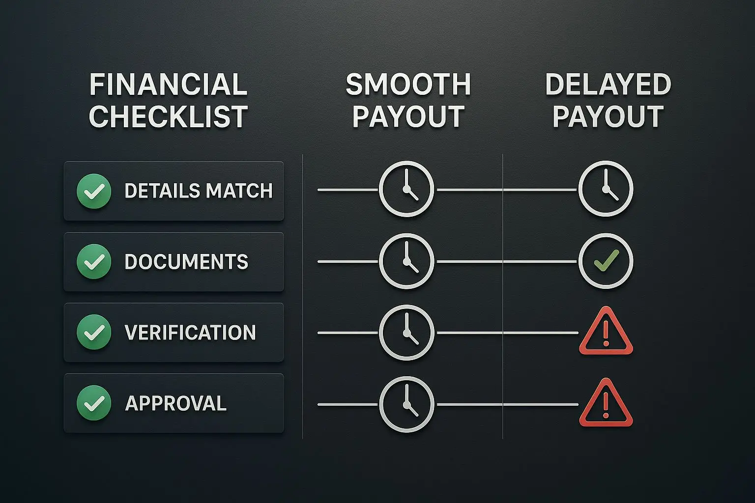How to prevent withdrawal delays Checklist and timeline showing how to prevent payment delays